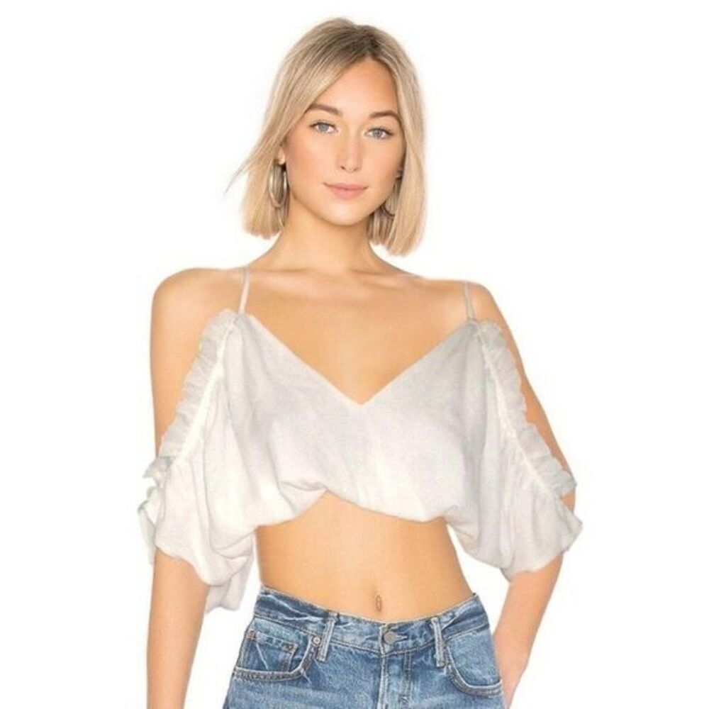 Coastal‎ Cowgirl White Ruffle Off Shoulder Cold Shoulder Blouse Crop Cropped Top